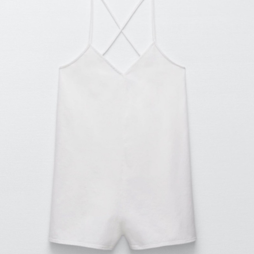 ZARA White Denim Crisscross Back Romper - Picture 3 of 10